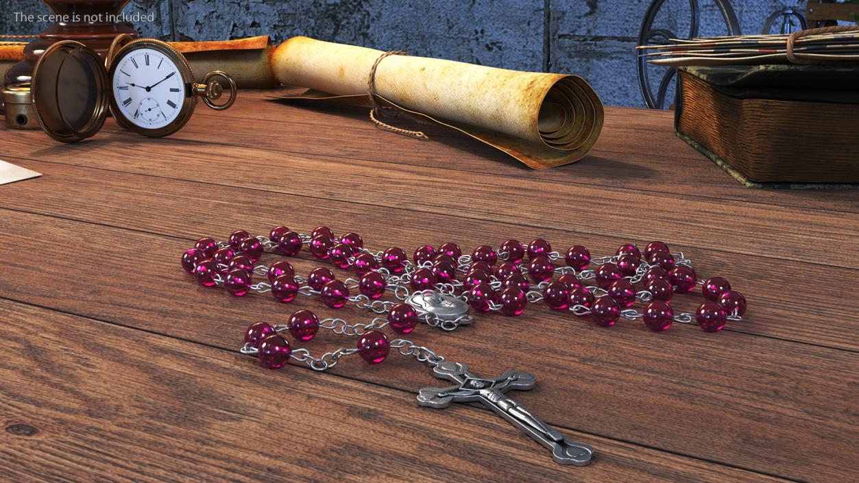 3D model Rosary Beads with Crucifix Red