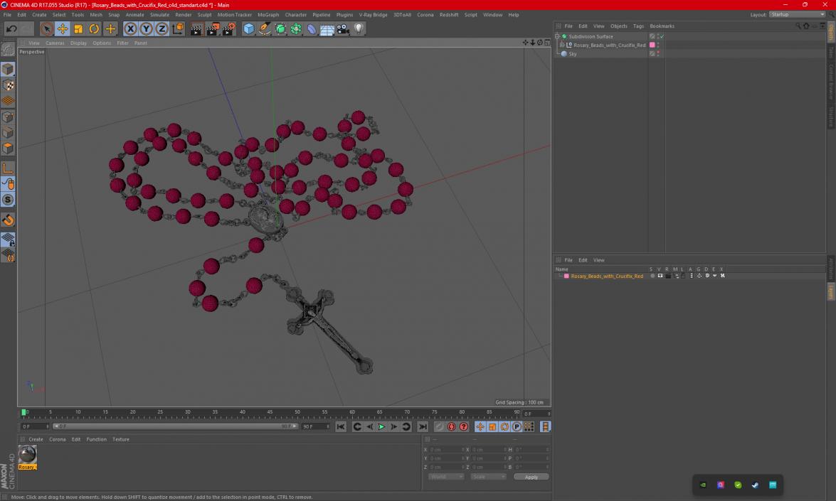 3D model Rosary Beads with Crucifix Red