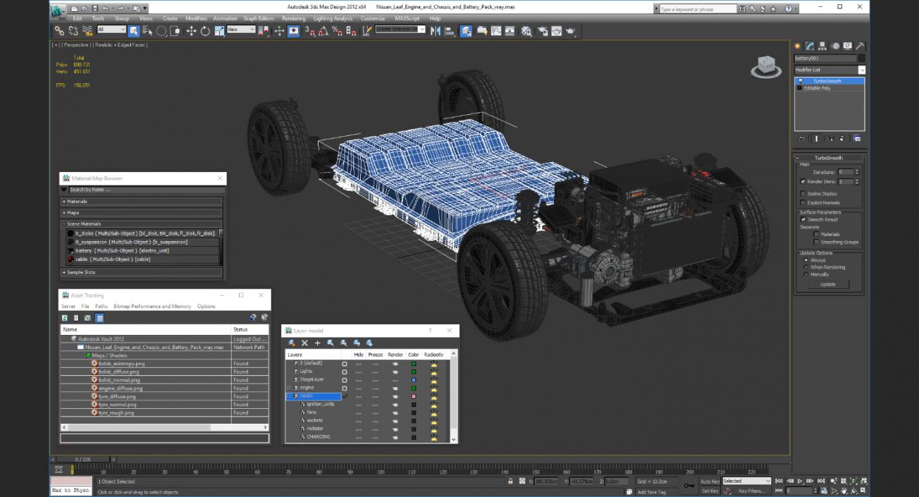 Nissan Leaf Engine and Chassis and Battery Pack 3D