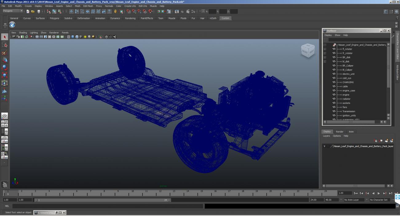 Nissan Leaf Engine and Chassis and Battery Pack 3D