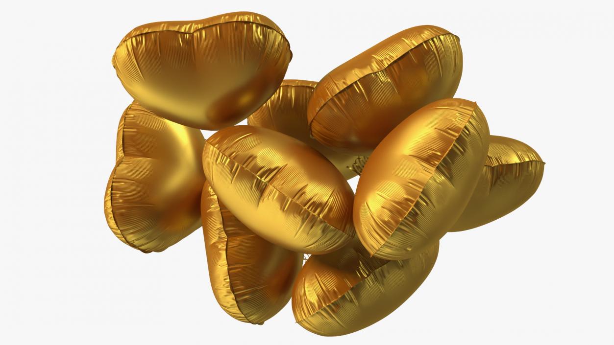 Heart Shaped Matte Gold Balloon Bouquet 3D model