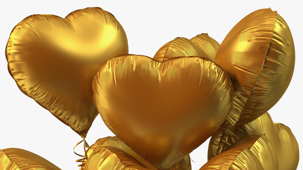 Heart Shaped Matte Gold Balloon Bouquet 3D model