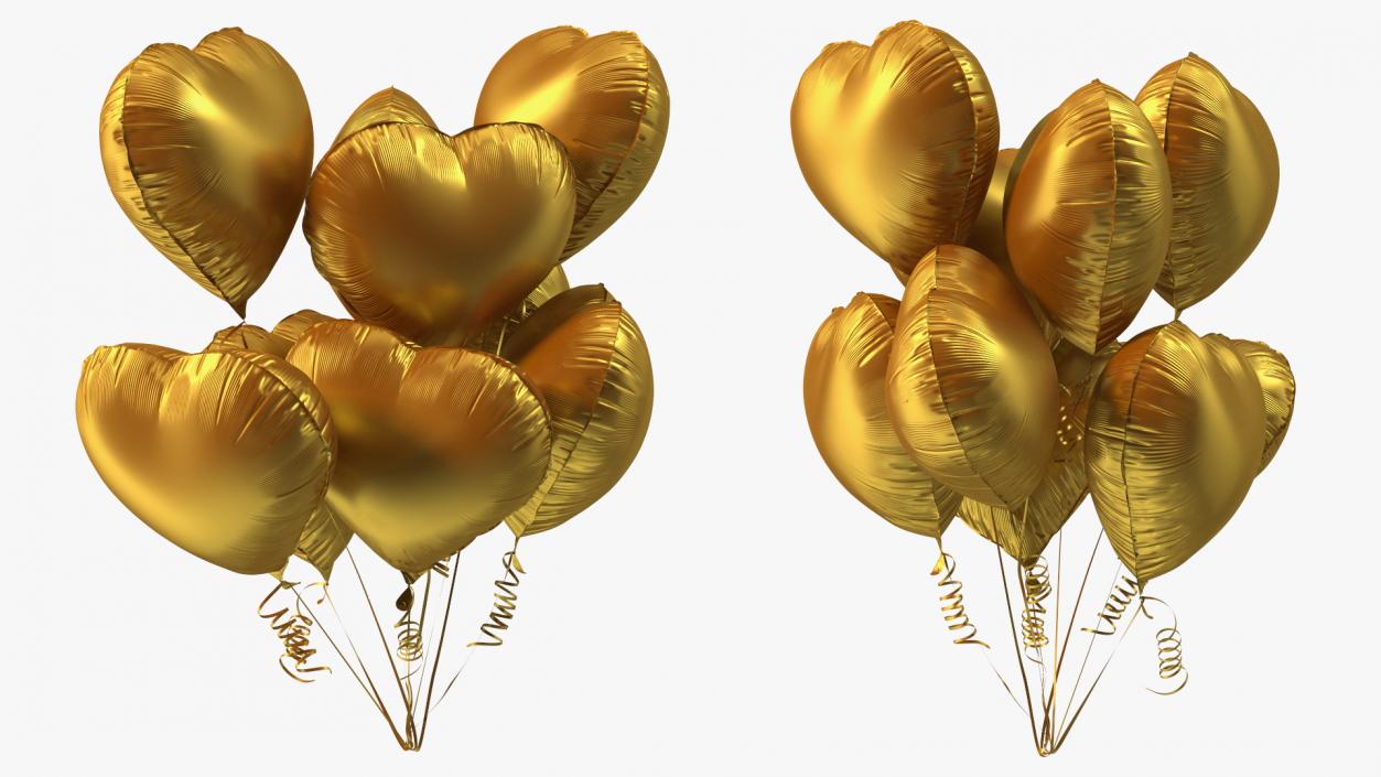 Heart Shaped Matte Gold Balloon Bouquet 3D model