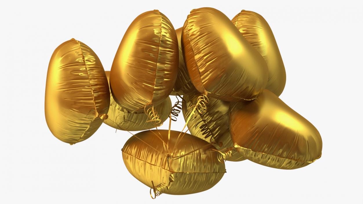 Heart Shaped Matte Gold Balloon Bouquet 3D model