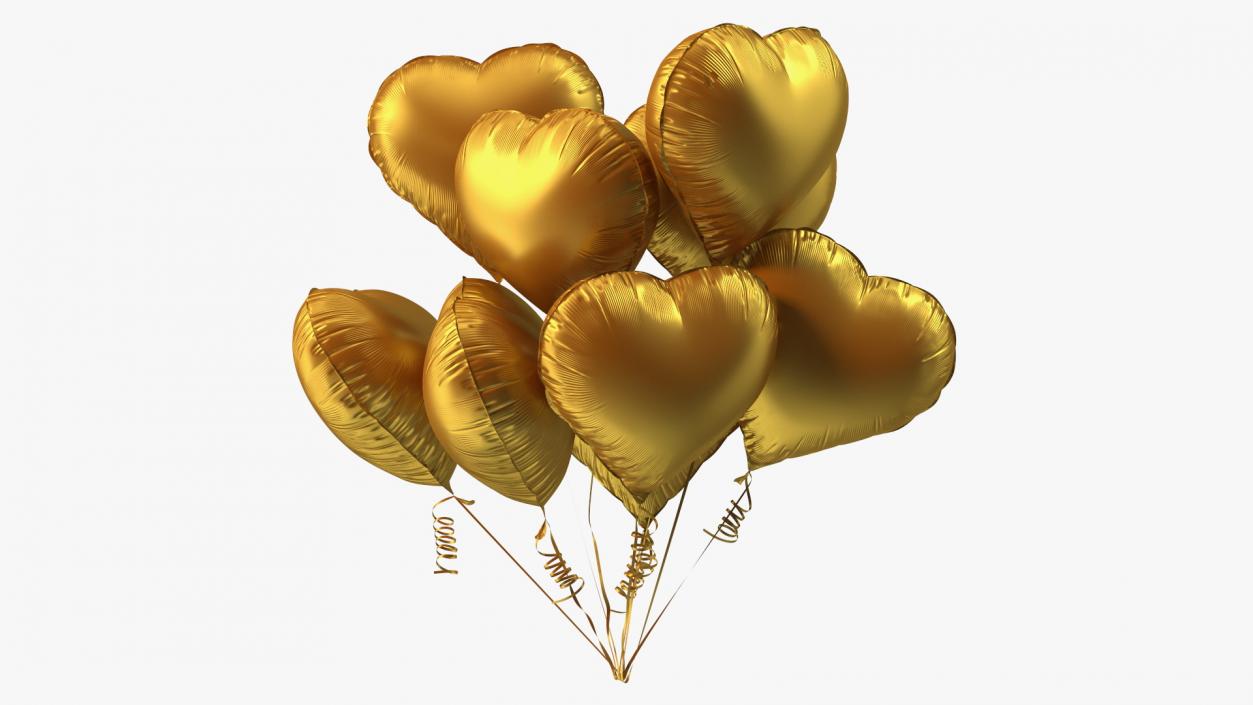 Heart Shaped Matte Gold Balloon Bouquet 3D model