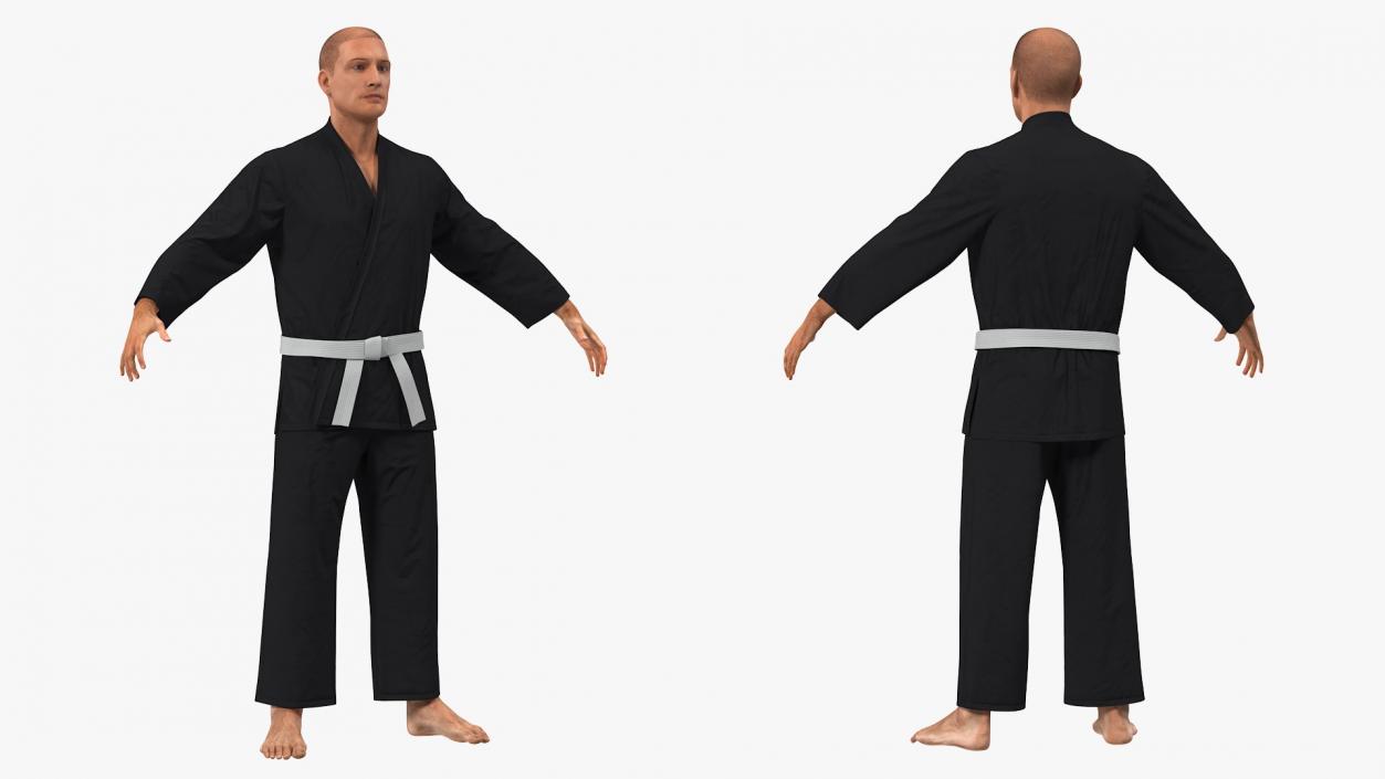 3D Karate Fighter Black Suit with Fur Rigged