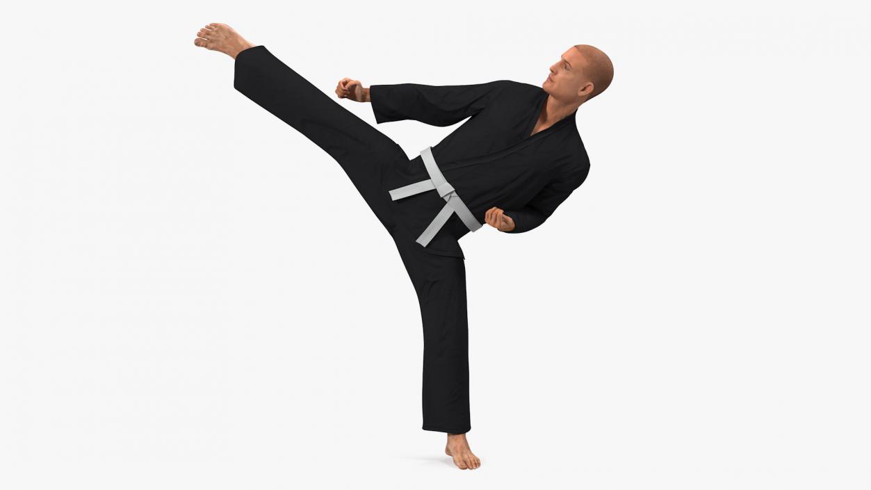 3D Karate Fighter Black Suit with Fur Rigged