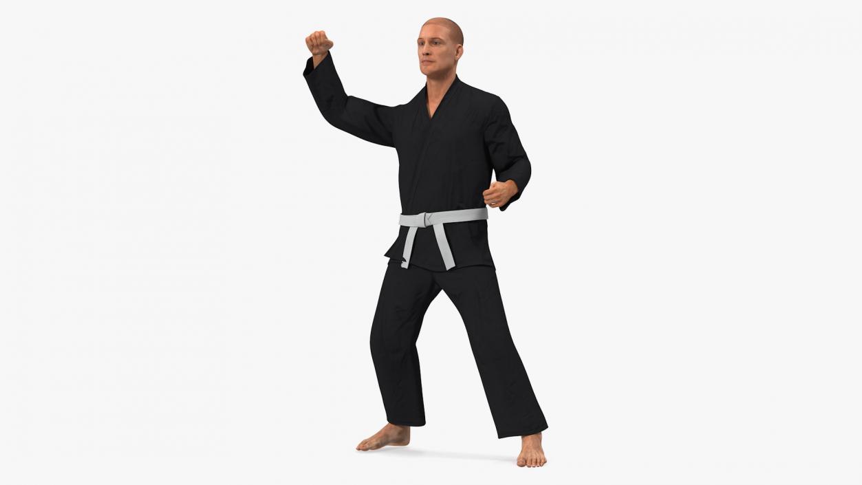 3D Karate Fighter Black Suit with Fur Rigged