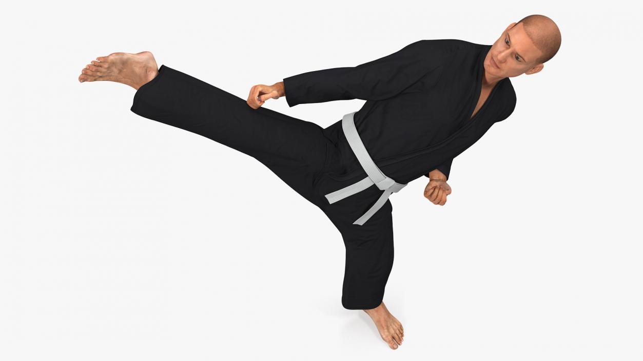 3D Karate Fighter Black Suit with Fur Rigged