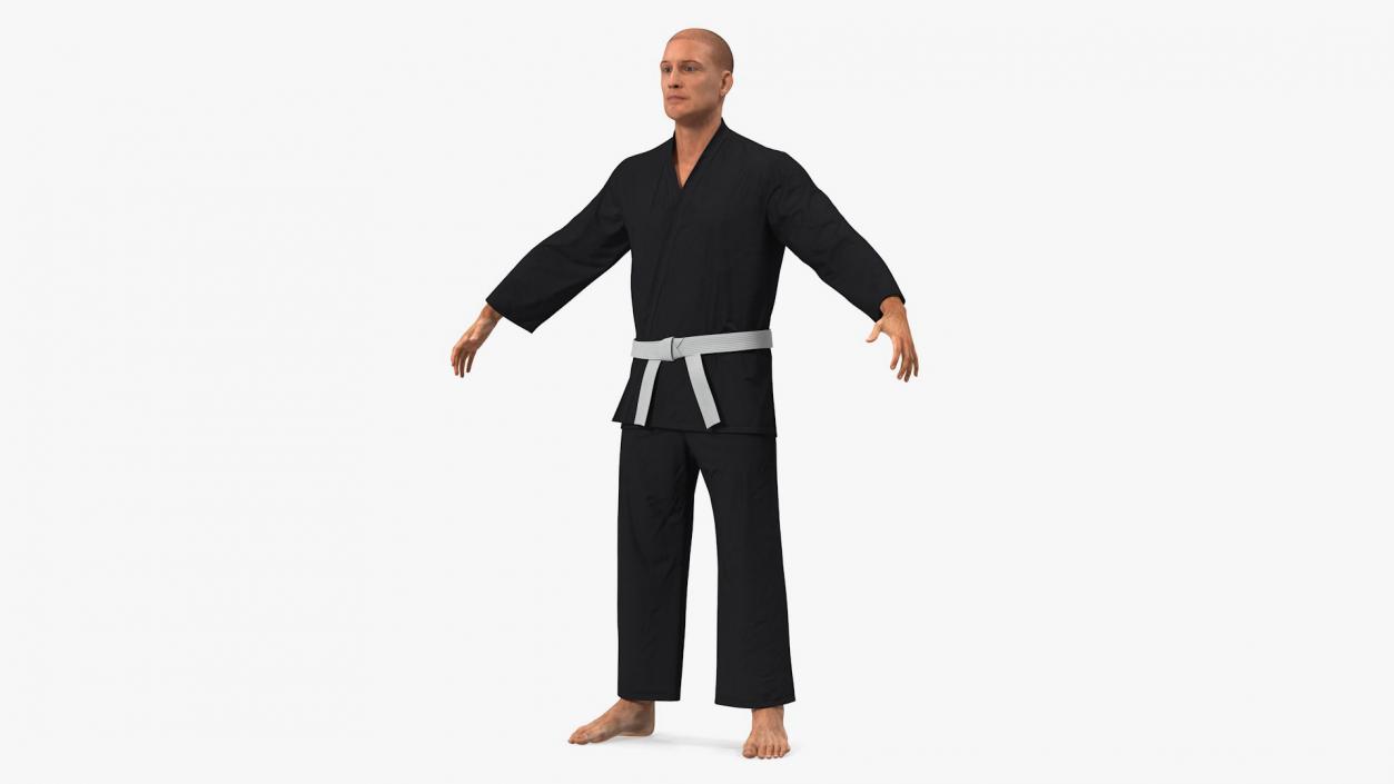 3D Karate Fighter Black Suit with Fur Rigged