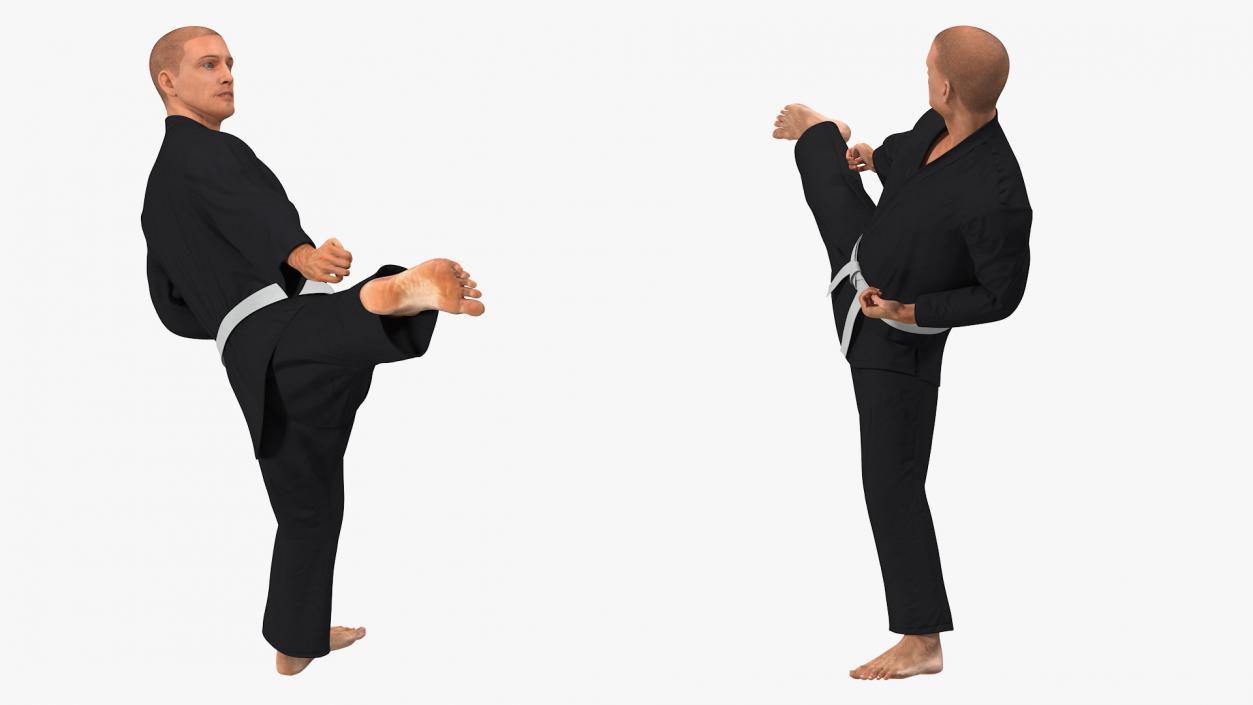 3D Karate Fighter Black Suit with Fur Rigged