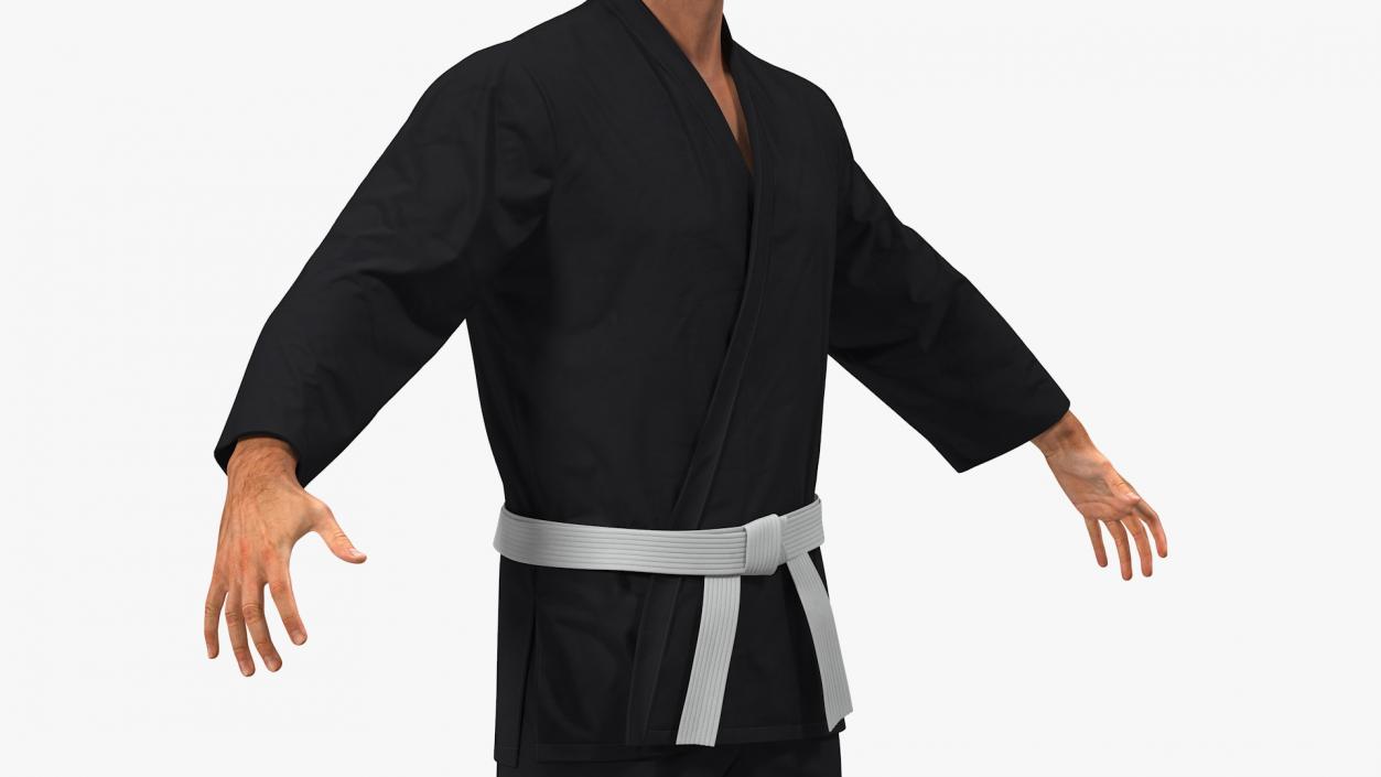 3D Karate Fighter Black Suit with Fur Rigged