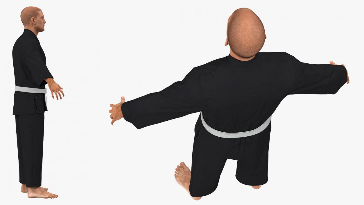 3D Karate Fighter Black Suit with Fur Rigged