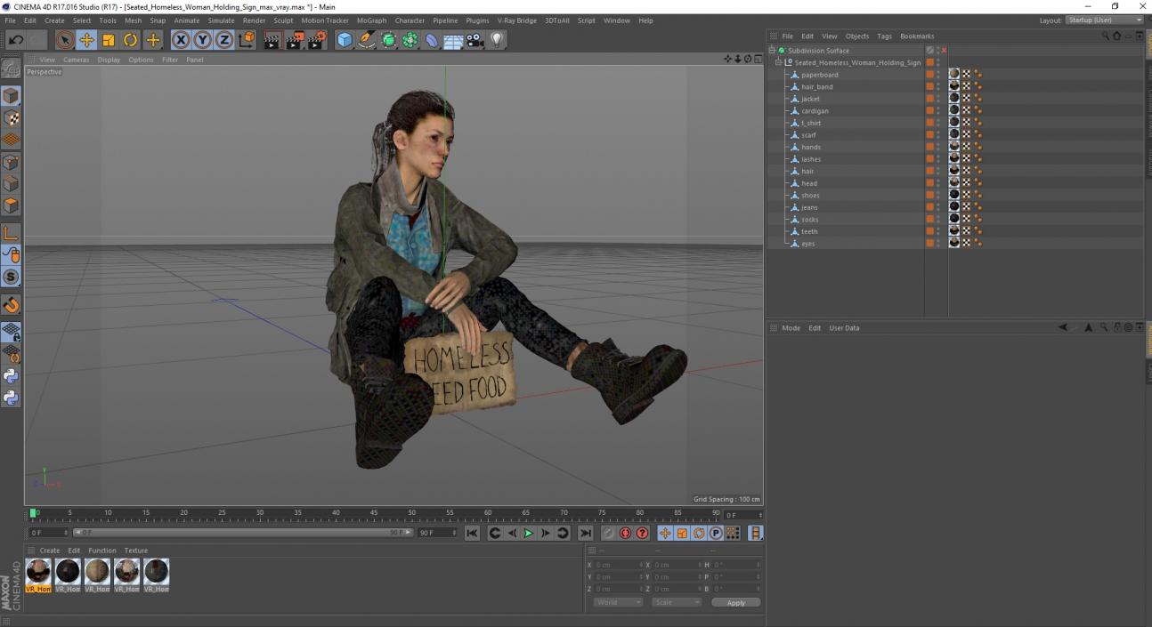 Seated Homeless Woman Holding Sign 3D model