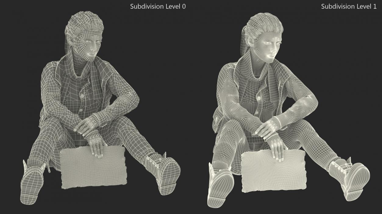 Seated Homeless Woman Holding Sign 3D model