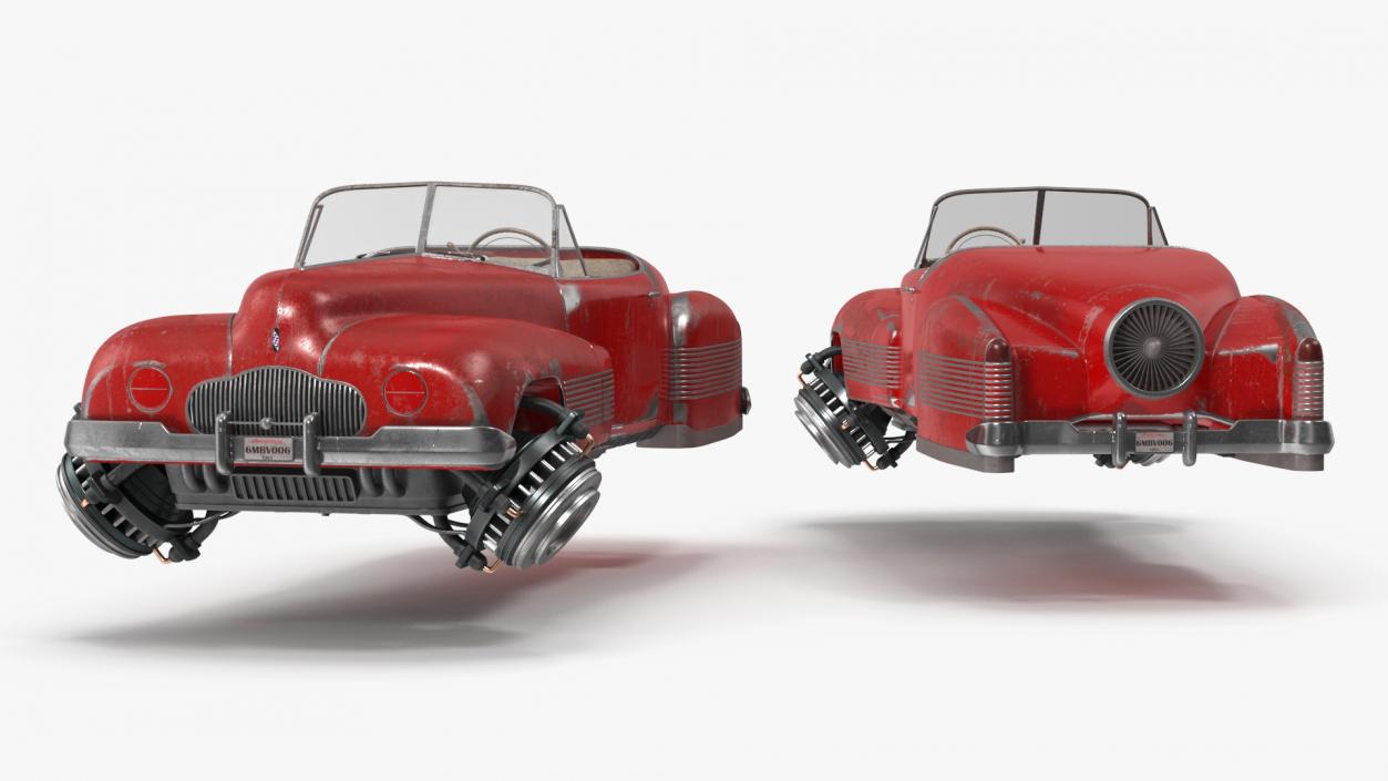 Retro Futuristic Aerocar Red Old 3D