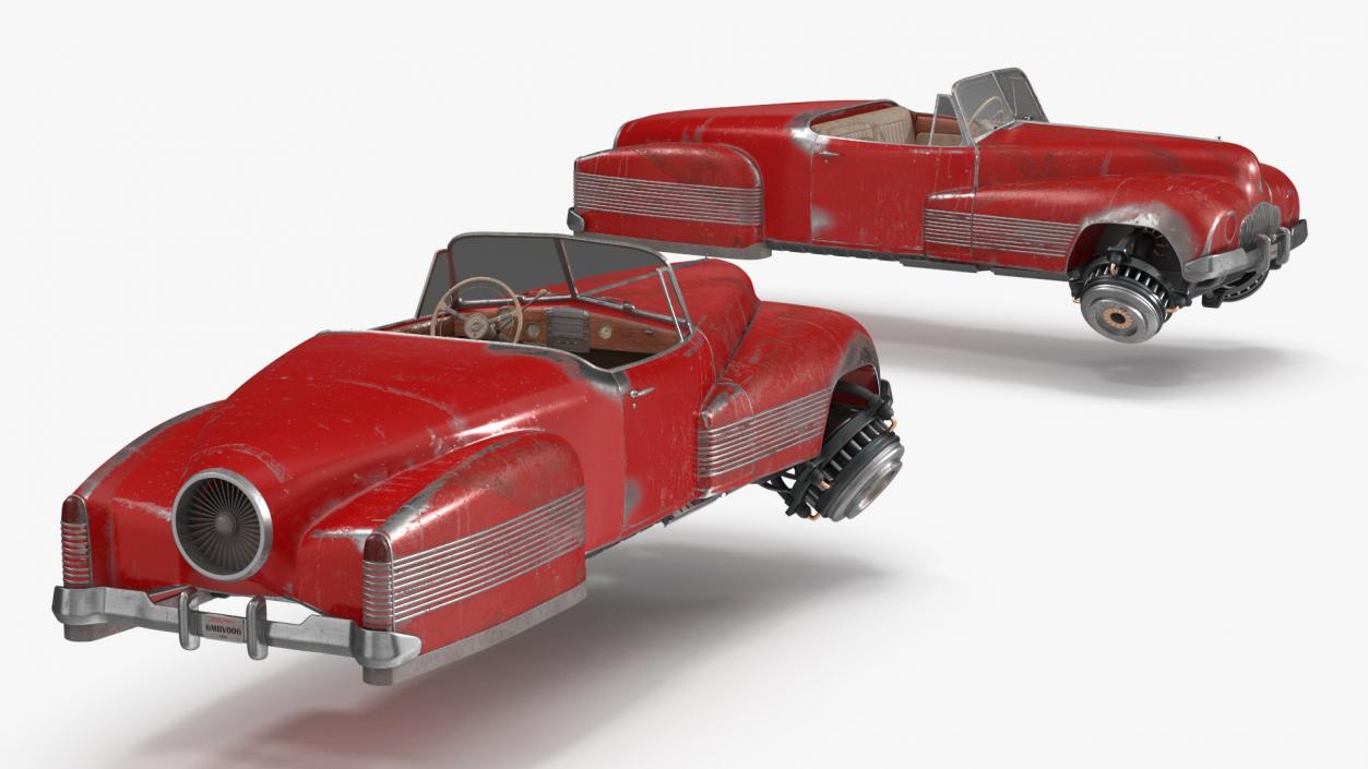 Retro Futuristic Aerocar Red Old 3D