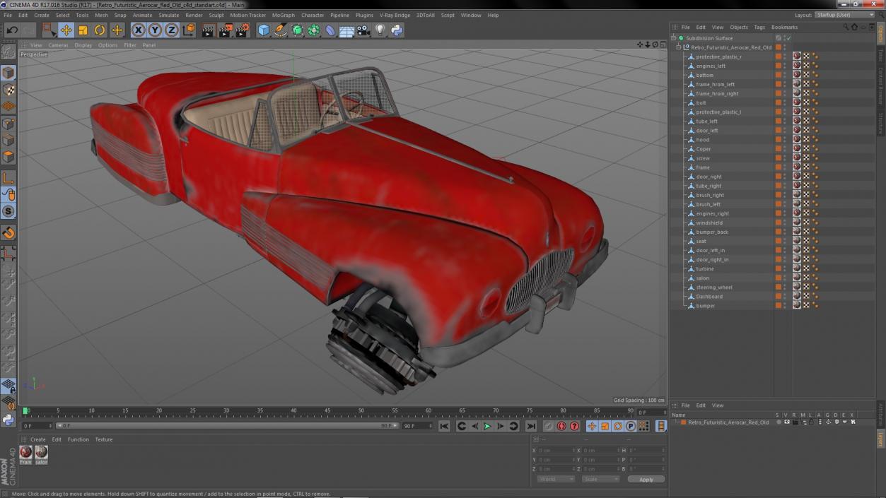 Retro Futuristic Aerocar Red Old 3D