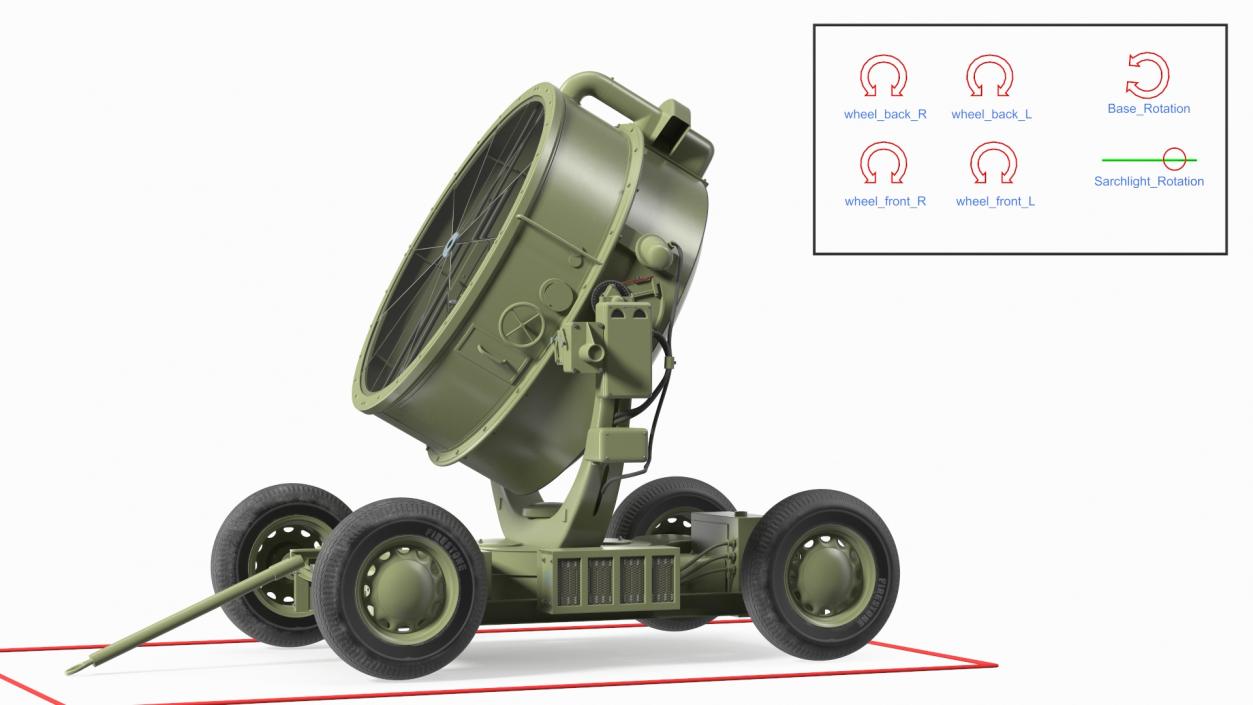 3D model Military Anti Aircraft Searchlight New Rigged