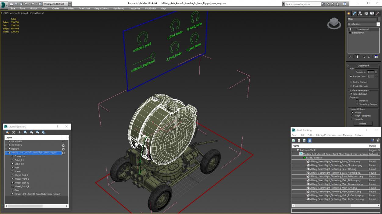 3D model Military Anti Aircraft Searchlight New Rigged