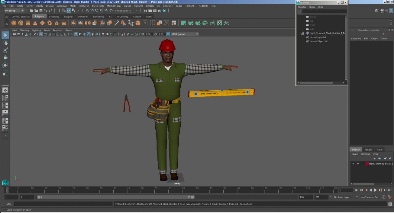 Light Skinned Black Builder T Pose 3D model