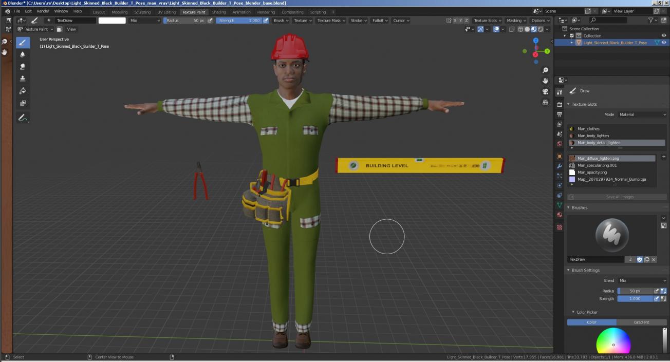 Light Skinned Black Builder T Pose 3D model