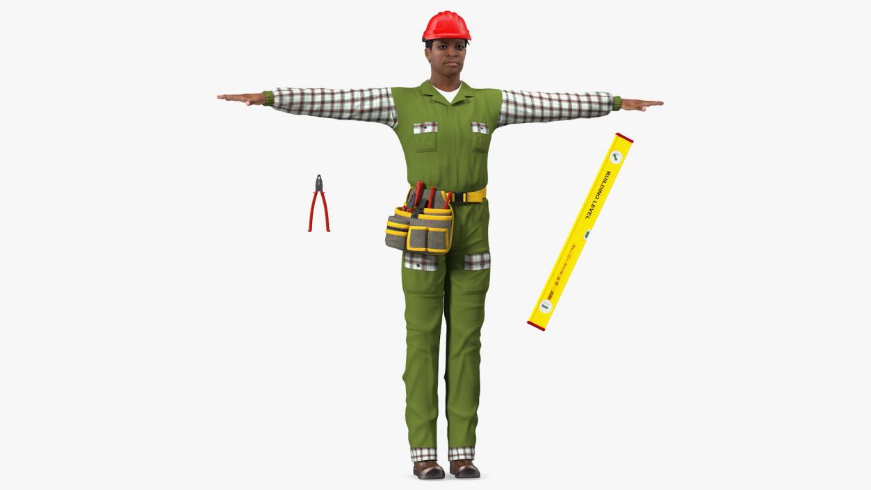 Light Skinned Black Builder T Pose 3D model