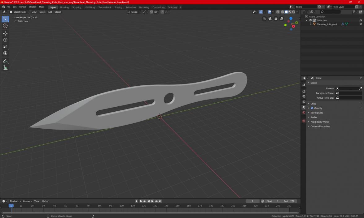 Broadhead Throwing Knife Used 3D model