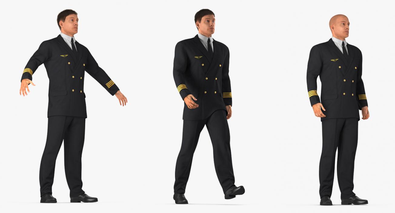 3D model Airline Pilot with Hair Rigged