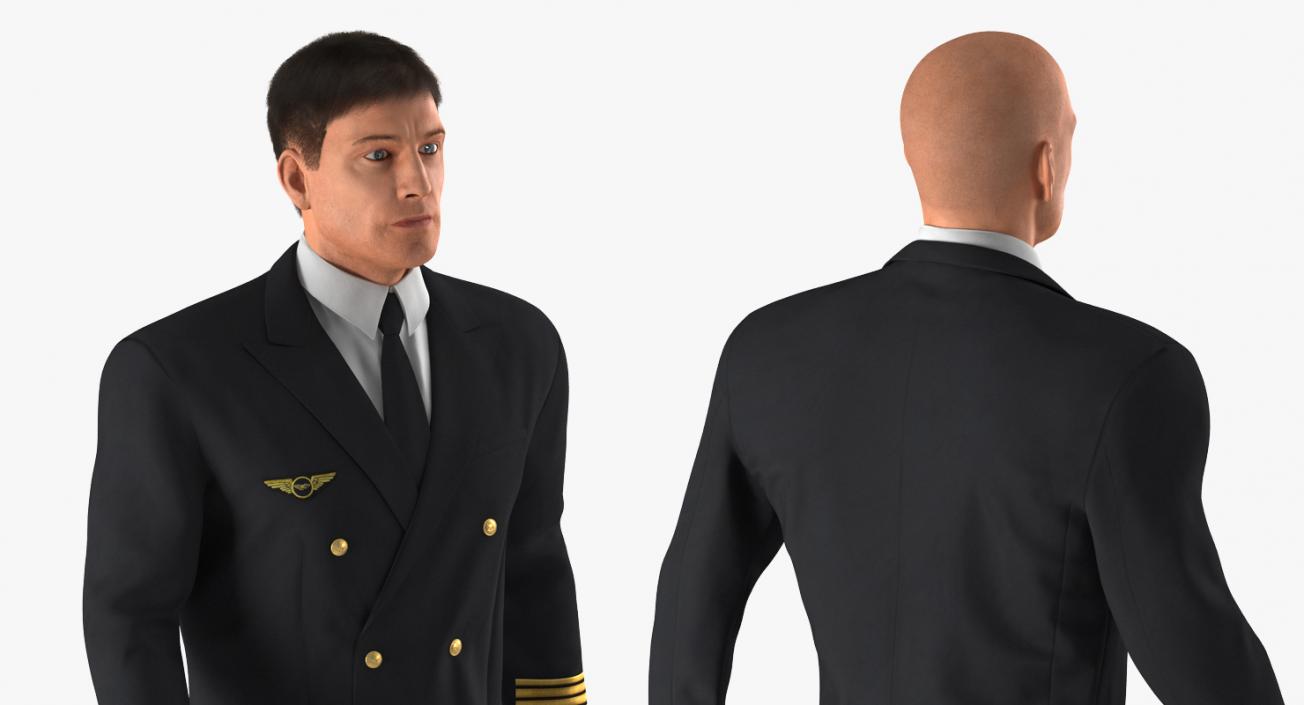 3D model Airline Pilot with Hair Rigged