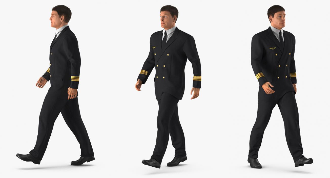 3D model Airline Pilot with Hair Rigged