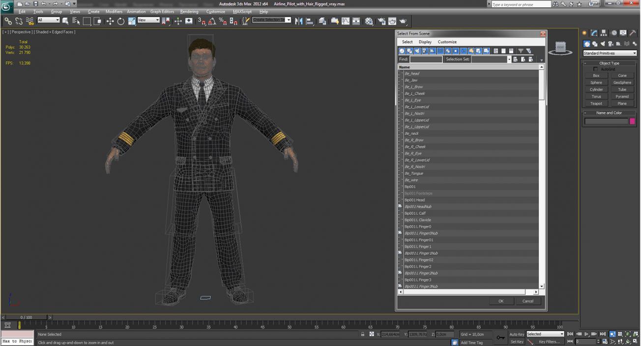 3D model Airline Pilot with Hair Rigged