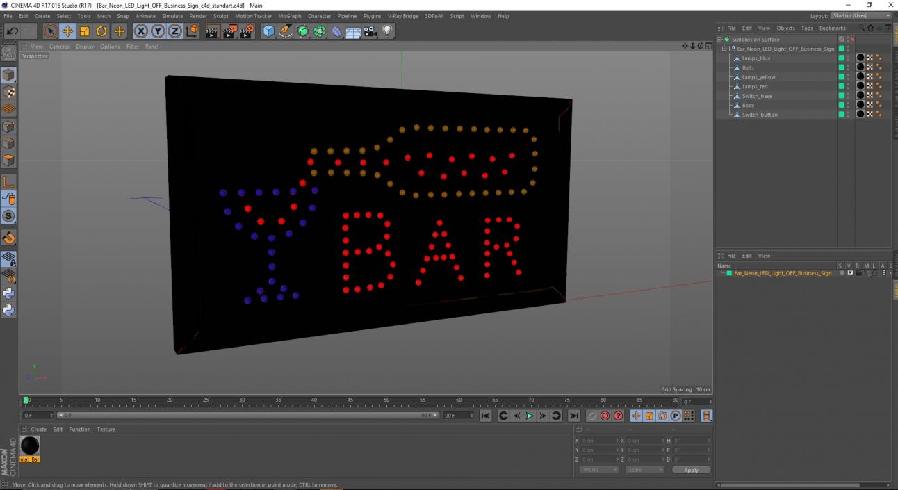 3D Bar Neon LED Light OFF Business Sign