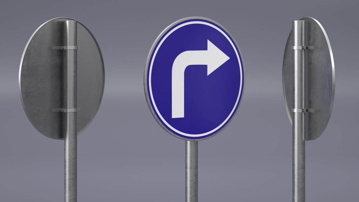 3D Road Sign Turn Right Ahead