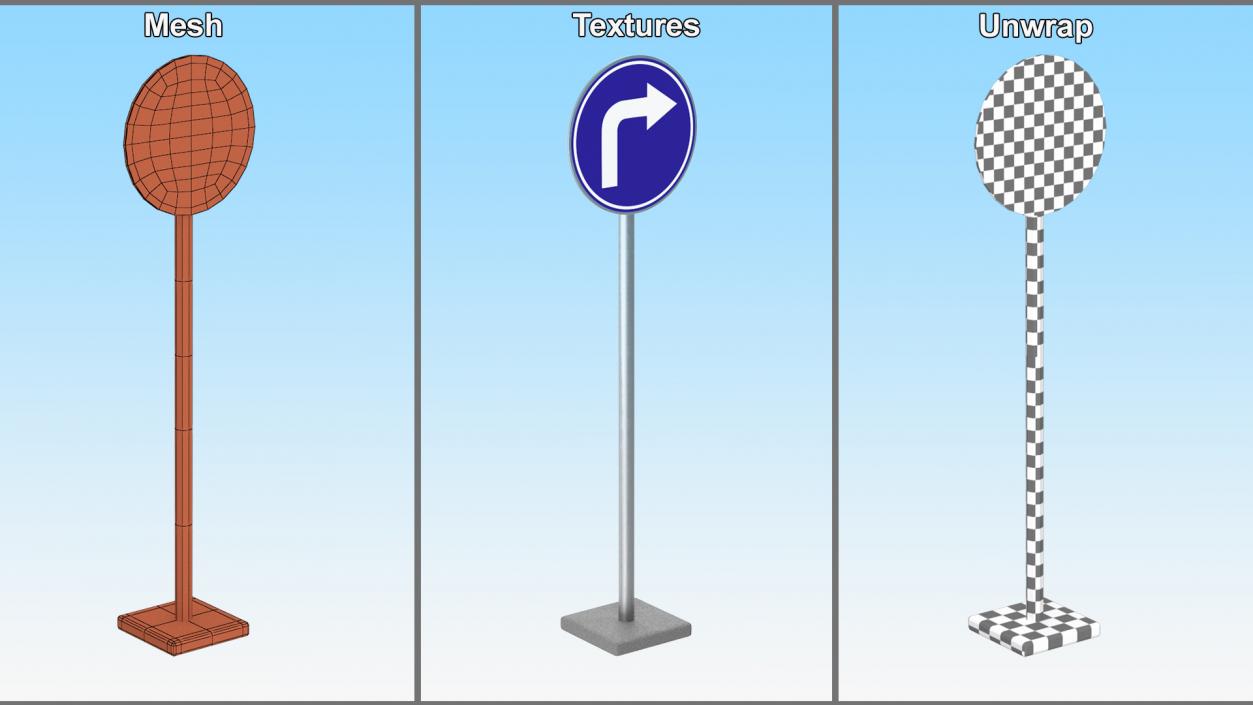 3D Road Sign Turn Right Ahead