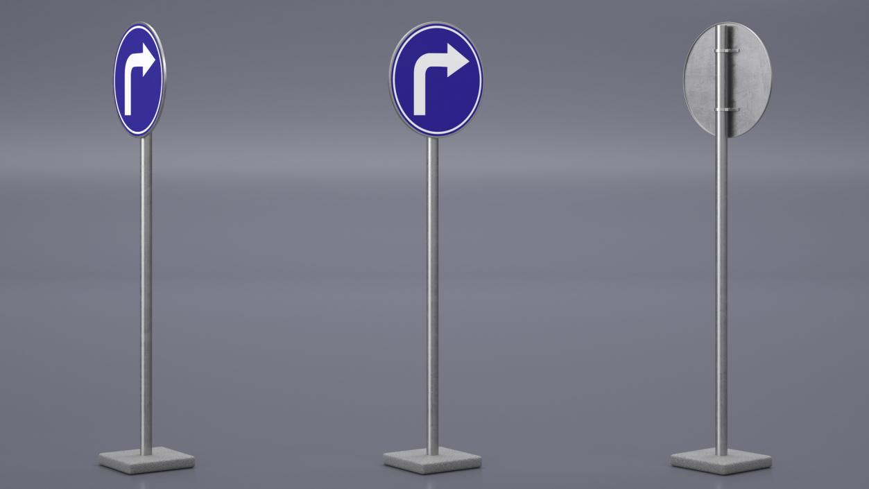 3D Road Sign Turn Right Ahead