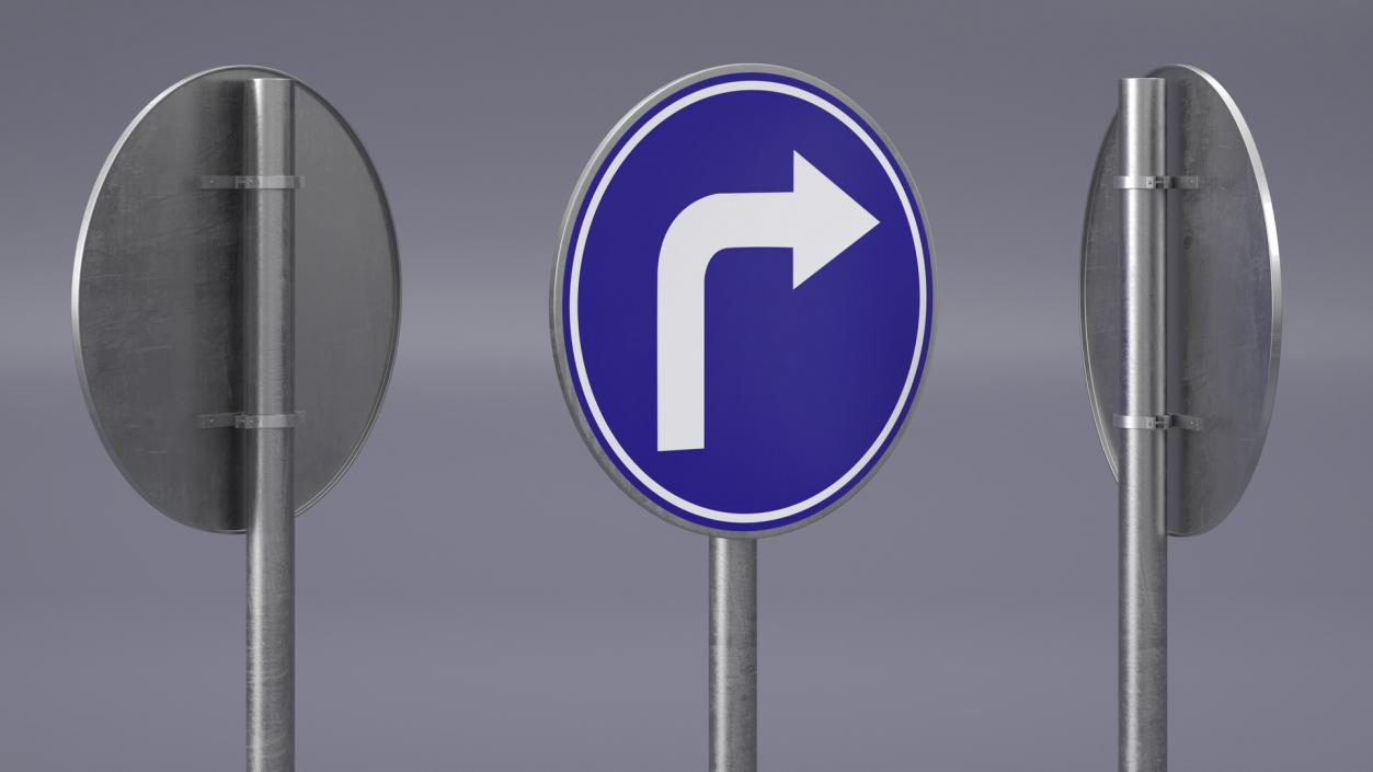 3D Road Sign Turn Right Ahead