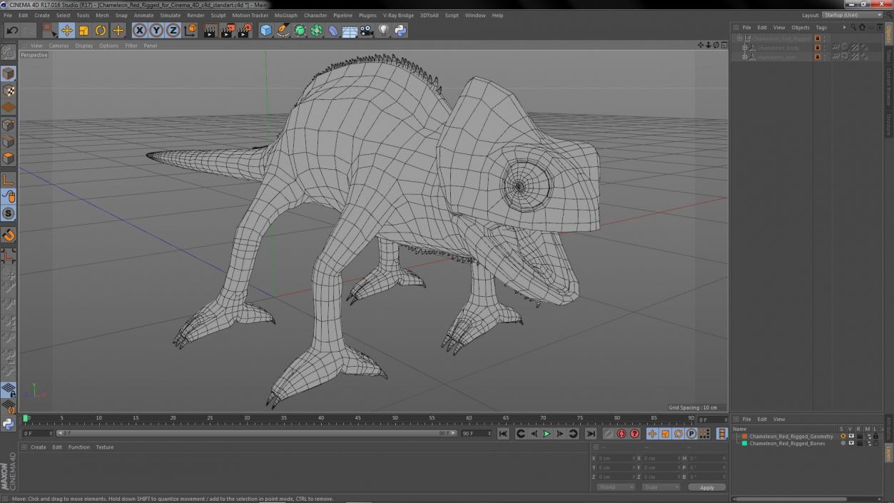 Chameleon Red Rigged for Cinema 4D 3D model