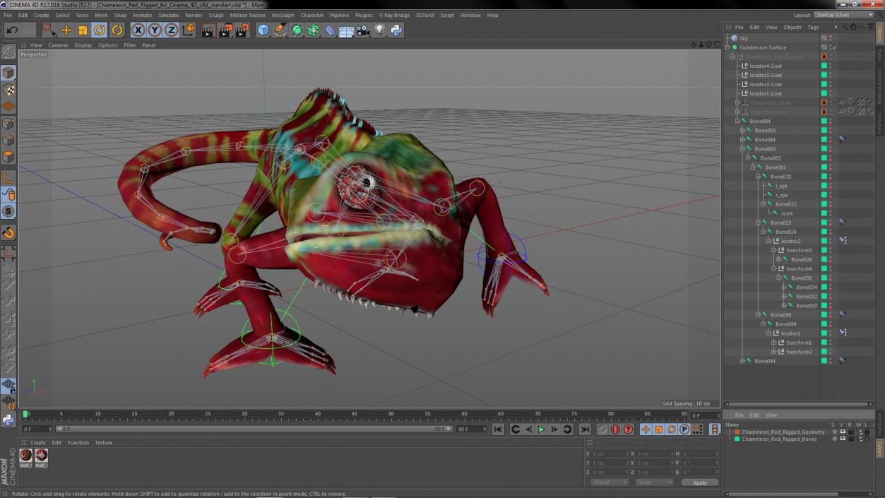 Chameleon Red Rigged for Cinema 4D 3D model