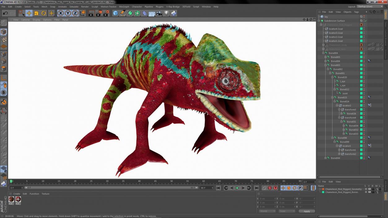 Chameleon Red Rigged for Cinema 4D 3D model