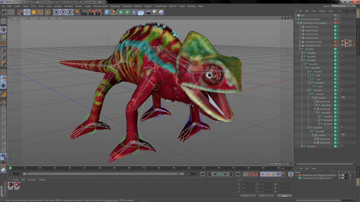 Chameleon Red Rigged for Cinema 4D 3D model