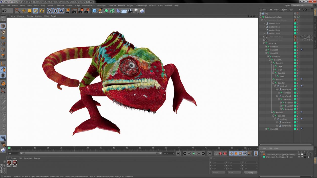 Chameleon Red Rigged for Cinema 4D 3D model