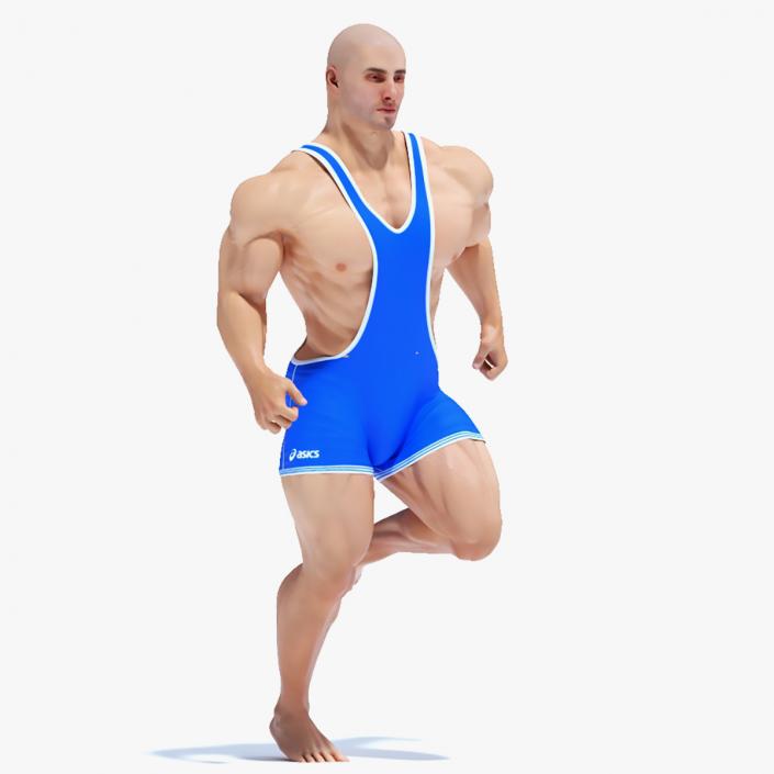 3D model Powerful Athlete Wearing Asics Blue Leotard Rigged