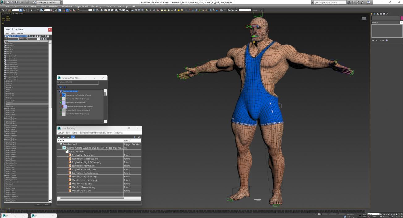 3D model Powerful Athlete Wearing Asics Blue Leotard Rigged