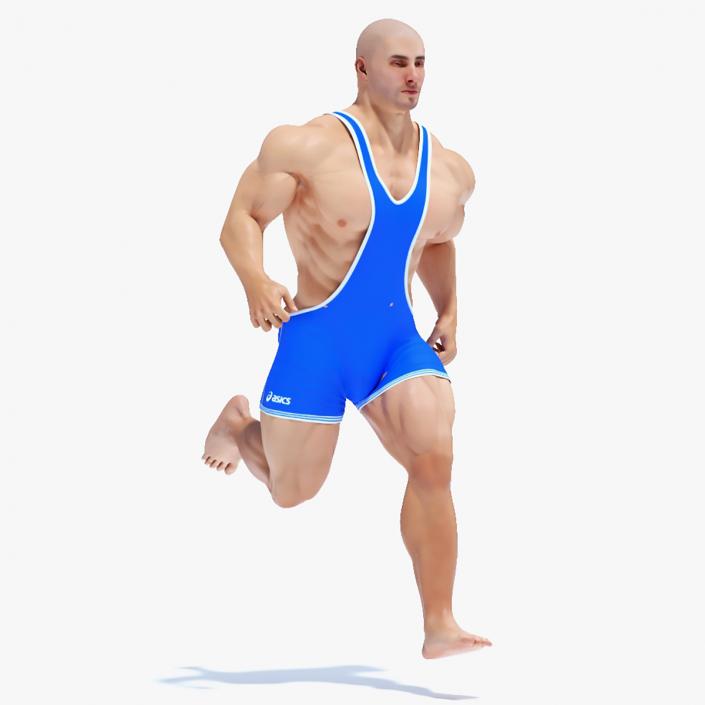 3D model Powerful Athlete Wearing Asics Blue Leotard Rigged