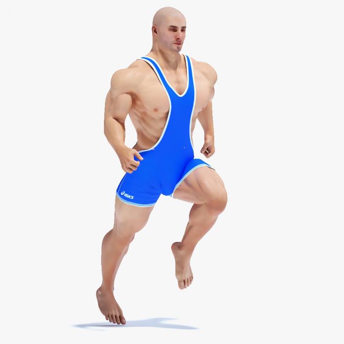 3D model Powerful Athlete Wearing Asics Blue Leotard Rigged