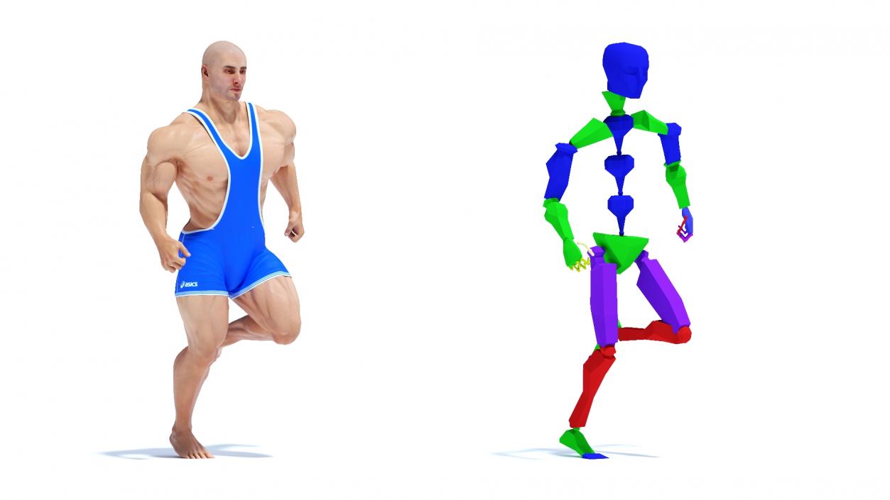 3D model Powerful Athlete Wearing Asics Blue Leotard Rigged