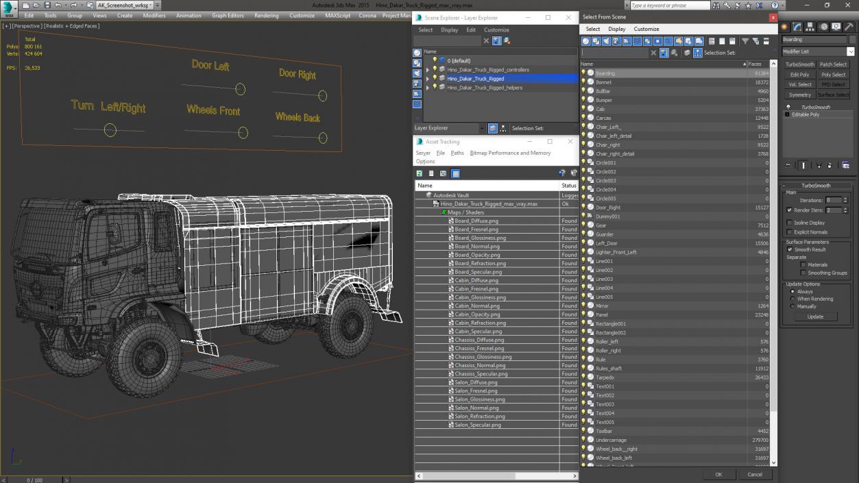 3D Hino Dakar Truck Rigged model