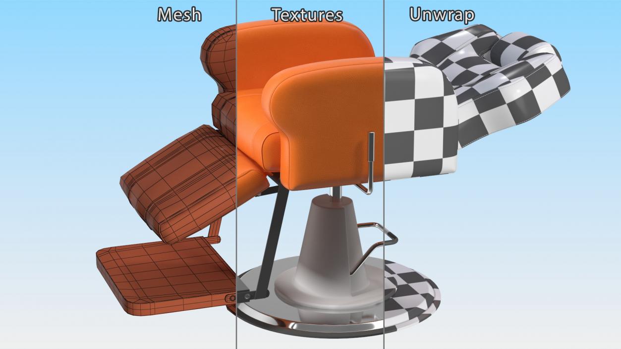 Beauty Salon Chair Unfolded Orange 3D model