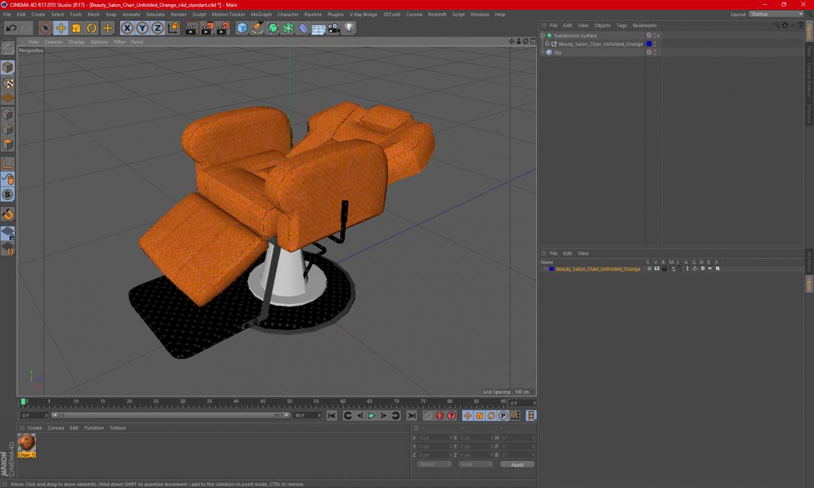 Beauty Salon Chair Unfolded Orange 3D model